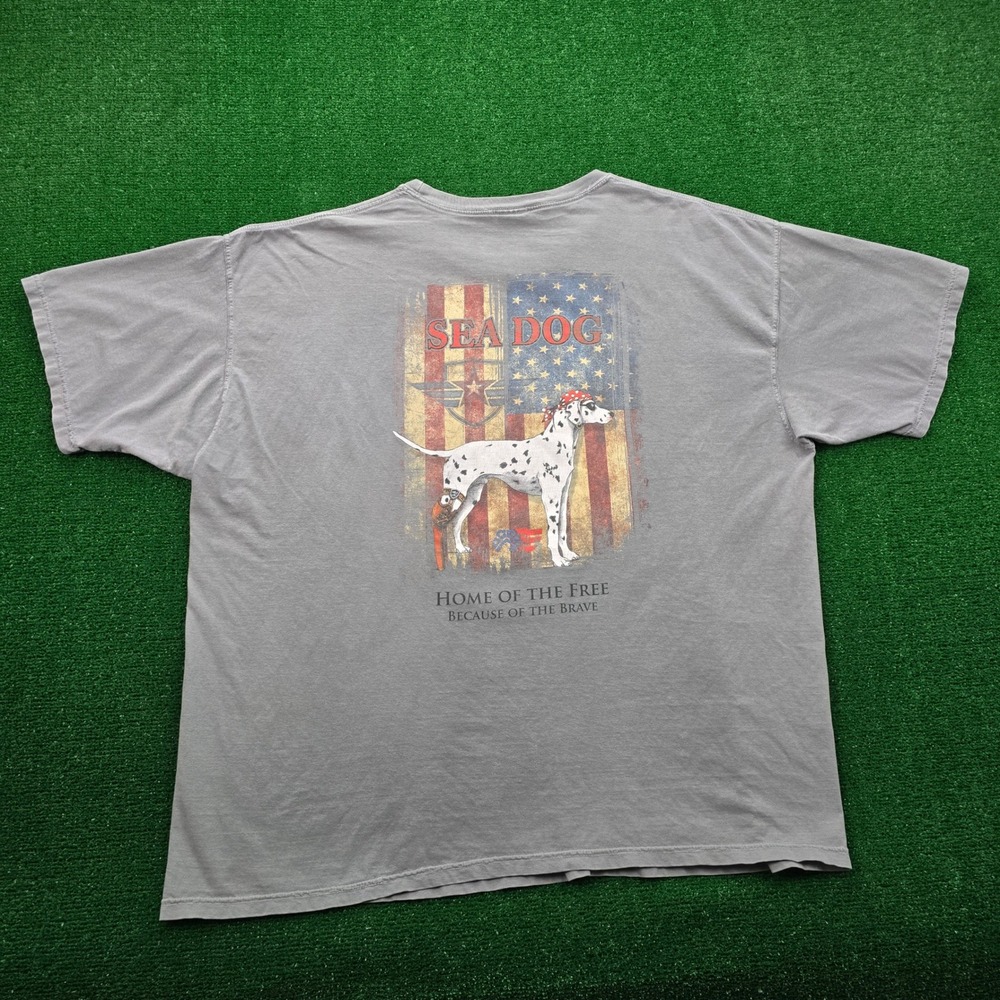 Sea Dog Tshirt Mens 3XL Gray Patriotic Home Of The‎ Free Because Of The Brave